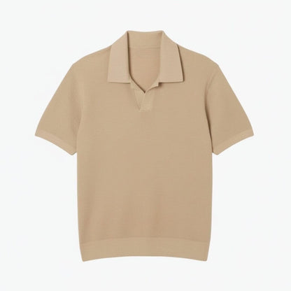 Cotton Blend Open Polo Collar Sweater