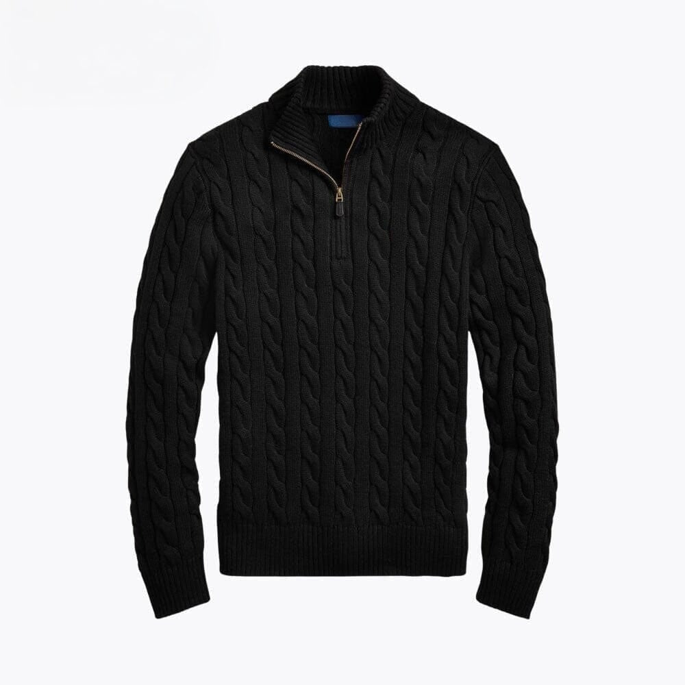 Chunky Cable-Knit Cotton Quarter-Zip Sweater