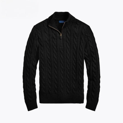 Chunky Cable-Knit Cotton Quarter-Zip Sweater