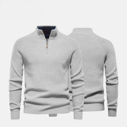 Zip Cable-Knit Wool Knit Sweater