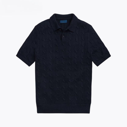Cable-Knit Cotton Polo-Collar Sweater