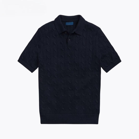Cable-Knit Cotton Polo-Collar Sweater