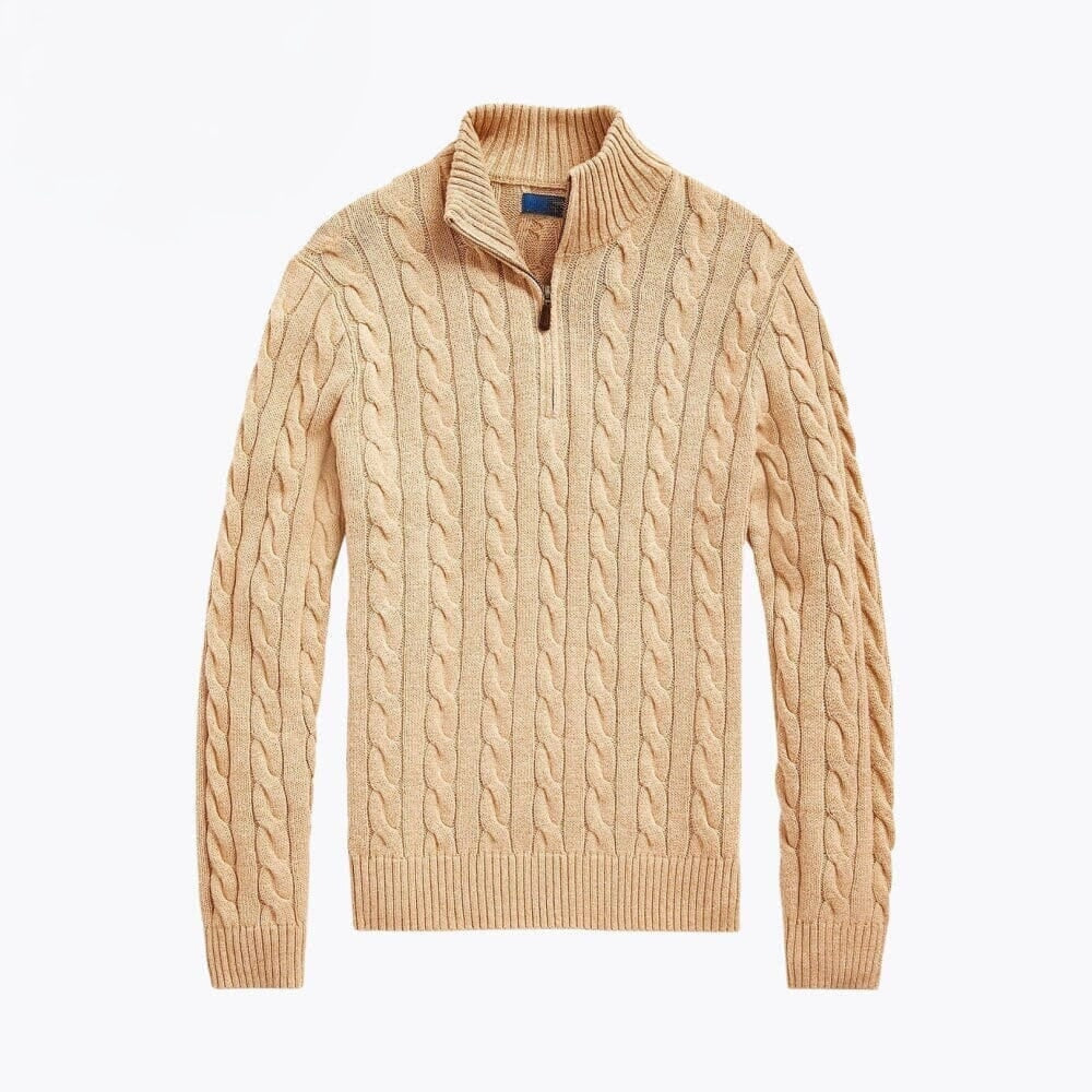 Chunky Cable-Knit Cotton Quarter-Zip Sweater