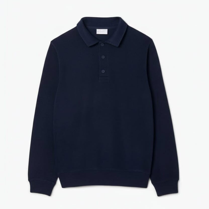 Ribbed Cotton Polo Collar Sweatshirt