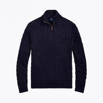 Chunky Cable-Knit Cotton Quarter-Zip Sweater