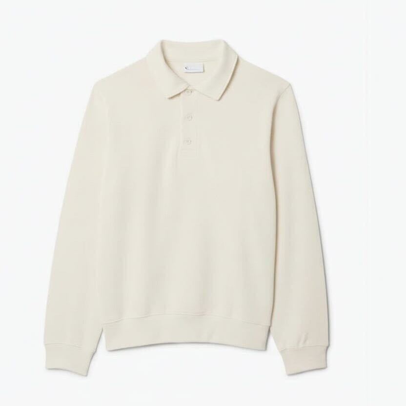 Ribbed Cotton Polo Collar Sweatshirt